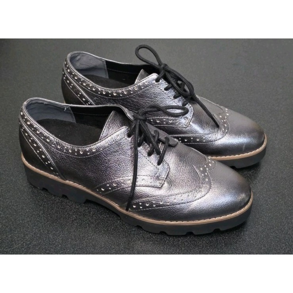 Vionic Alfina Leather Oxford Silver Woman 7 Lace Up Shoe‎ Loafer Whimsigoth Core